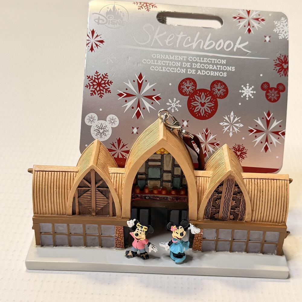 Disney Aulani Resort Ornament Mickey Minnie Lobby Sketchbook Brown Building